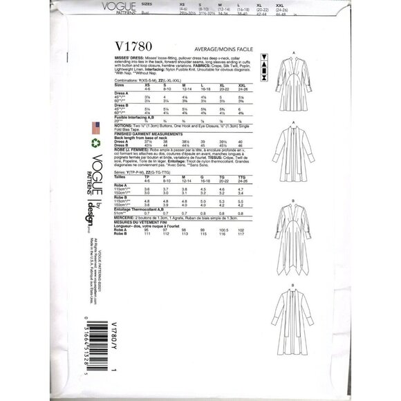 Vogue V1780 Misses XS to M Deep V Neck Empire Dress UNCUT Sewing Pattern - Picture 2 of 2